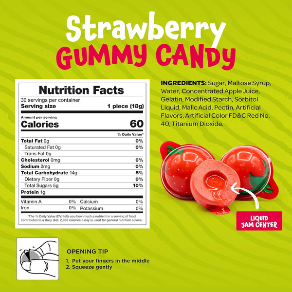Strawberry Gummy Balls - 19 Ounce Jar (30 Count) - Jelly Filled Gummies - Individually Wrapped Gummy Candy - Kids Party Favors - Candy for Goody Bags by Funtasty