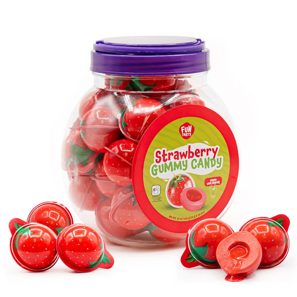 Strawberry Gummy Balls - 19 Ounce Jar (30 Count) - Jelly Filled Gummies - Individually Wrapped Gummy Candy - Kids Party Favors - Candy for Goody Bags by Funtasty