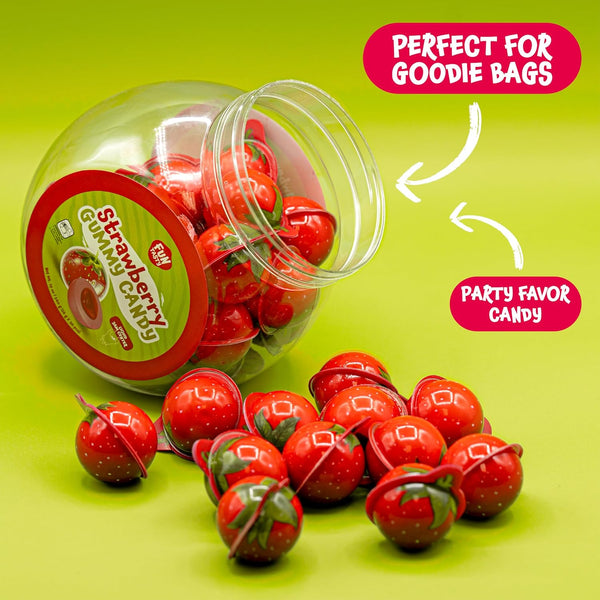 Strawberry Gummy Balls - 19 Ounce Jar (30 Count) - Jelly Filled Gummies - Individually Wrapped Gummy Candy - Kids Party Favors - Candy for Goody Bags by Funtasty