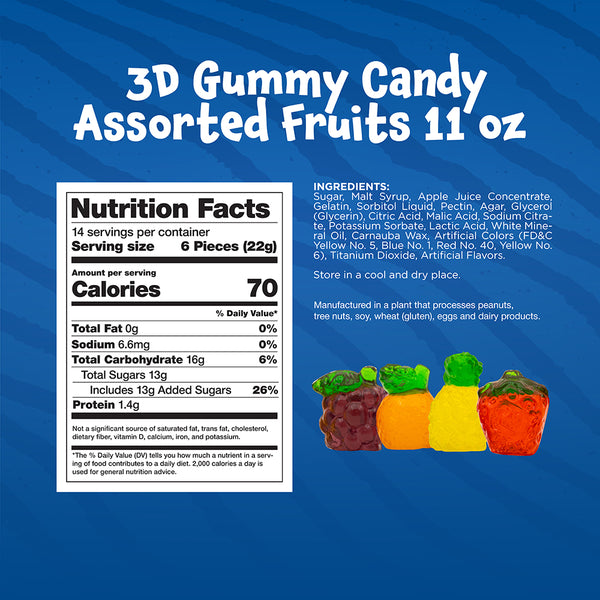 3D Gummy Candy Assorted Fruit-Shaped | 11-Ounce Bag