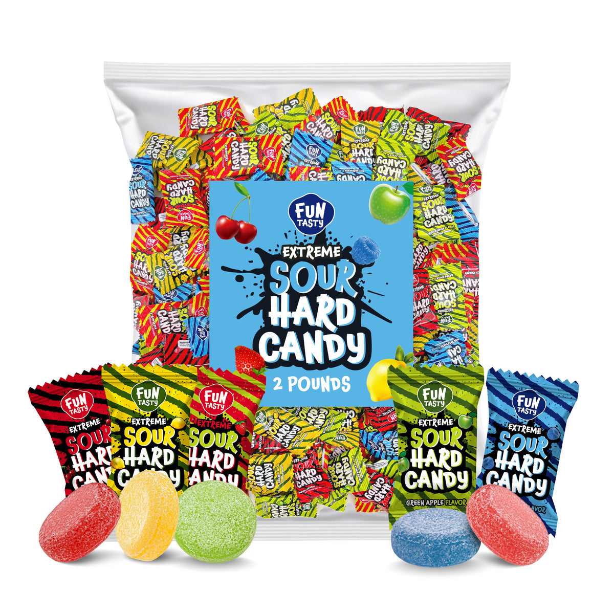 Sour Hard Candy Mix - 2 Pound Bulk Pack - Assorted Fruit Flavors