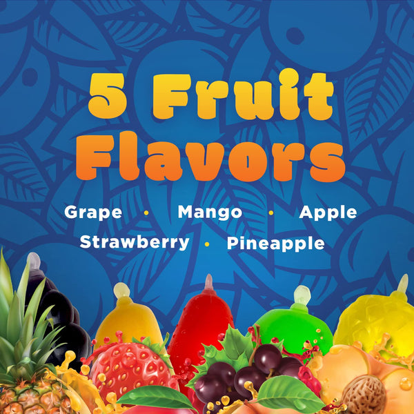 Funtasty Fruit Squeezable Jellies - 40 Count Jar - Tik Tok Candy - Halloween Treat in Assorted Fruit Flavors - Mango, Strawberry, Apple, Pineapple, and Grape