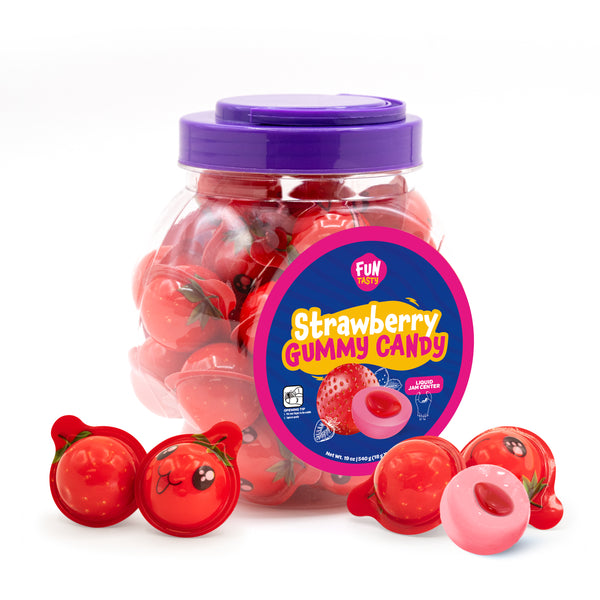 Strawberry Gummy Balls Candy with Jam Center, 19-Ounce Jar (30 Count)