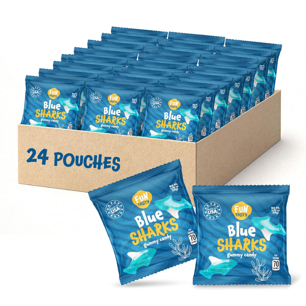 Gummy Sharks, Blue Shark Gummies Individually Wrapped - 24 Packs | Blue Raspberry Candy, Blue Candy for Goodie Bags, Party Favors