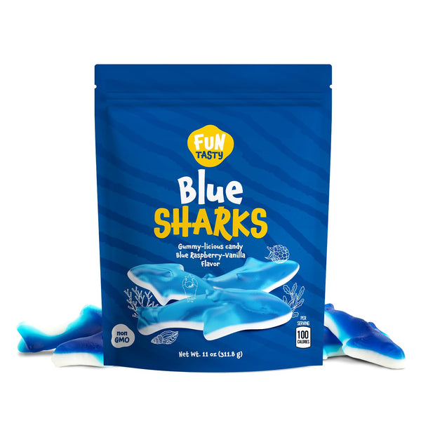 Blue Sharks Gummy Candy, Blue Raspberry Marshmallow Flavor - 11-Ounce Bag