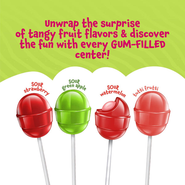 Fruit Lollipops - 6 Pound Bulk Box (About 108 Count) - Assorted Fruit Flavors - Sour Gum-Filled Pops - Individually Wrapped Halloween Candy - Kids' Party Favors