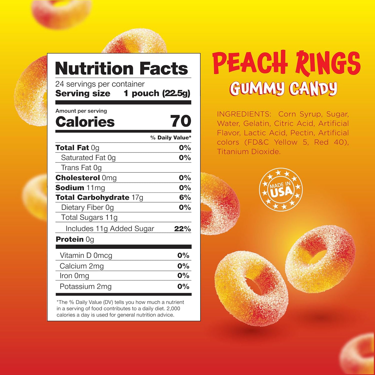 Funtasty Candy peach rings 24 pack - 24 pouches 0.8oz each