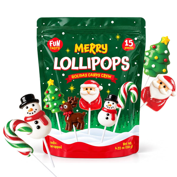 Merry Lollipops, Christmas Candy Individually Wrapped - 15 Count Pack