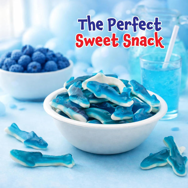 Gummy Sharks - 2 Pound Pack - Blue Shark Gummies - Blue Candy for Goodie Bags, Gifting, Snacking & Dessert Decorating - Chewy Candy with Raspberry Flavor