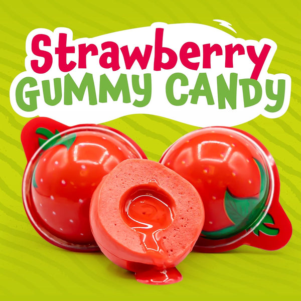 Strawberry Gummy Balls - 19 Ounce Jar (30 Count) - Jelly Filled Gummies - Individually Wrapped Gummy Candy - Kids Party Favors - Candy for Goody Bags by Funtasty