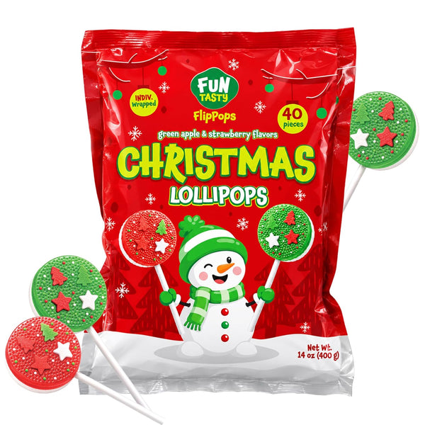 Christmas Lollipops, Individually Wrapped Candy for Holiday Parties, 40 Count Pack