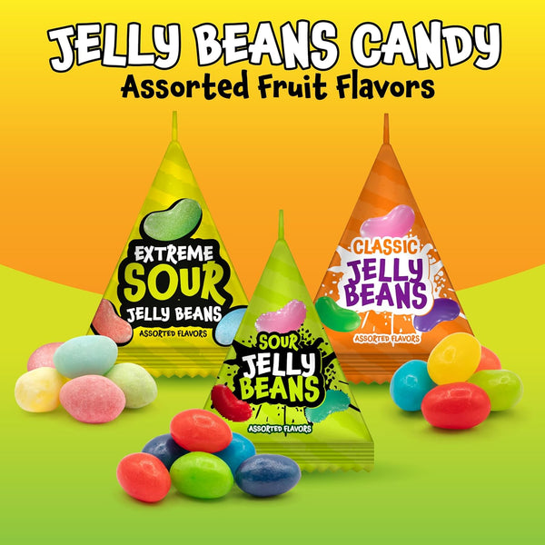 Jelly Beans Variety Pack - 60 Mini Pouches (12 Oz) - Sour, Classic, Extreme Sour Candies - Individually Wrapped Halloween Candy for Classroom Rewards & Party Favors by Funtasty