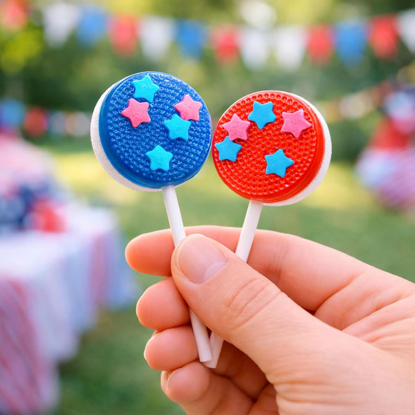 Patriotic Candy - 40 Count - 4th of July Lollipops Individually Wrapped - Red White and Blue Candy - Double-Sided Flat Lollipops - Strawberry & Blueberry Flavors by Funtasty FlipPops