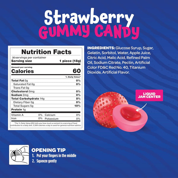 Strawberry Gummy Balls Candy with Jam Center, 19-Ounce Jar (30 Count)