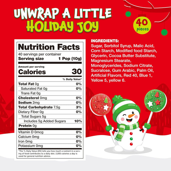 Christmas Lollipops, Individually Wrapped Candy for Holiday Parties, 40 Count Pack