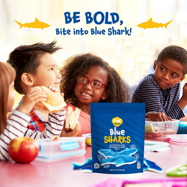 Blue Sharks Gummy Candy, Blue Raspberry Marshmallow Flavor - 11-Ounce Bag