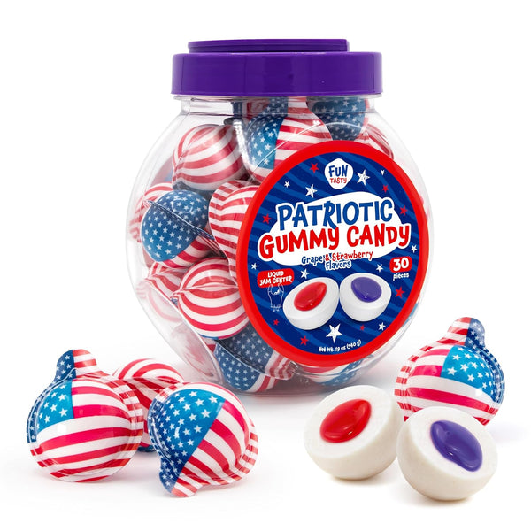 Patriotic Gummy Candy - 19 Ounce Jar (30 Count) - Strawberry & Grape Jam Center