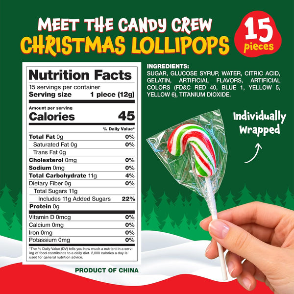 Merry Lollipops, Christmas Candy Individually Wrapped - 15 Count Pack