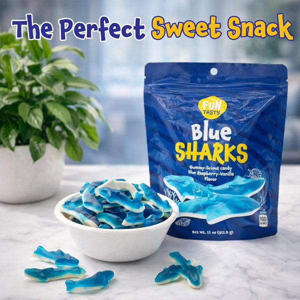 Funtasty Blue Sharks Gummy Candy, Blue Raspberry Marshmallow Flavor - 11-ounce Bag Funtasty Blue Sharks Gummy Candy, Blue Raspberry Marshmallow Flavor - 11-ounce Bag