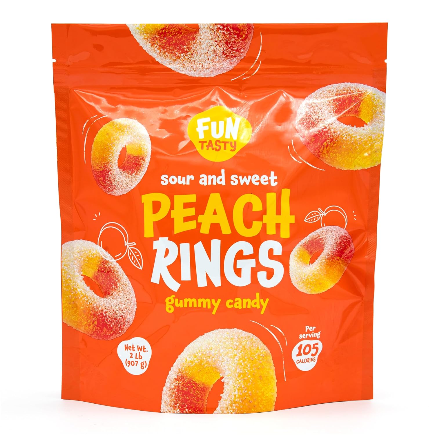 Peach Rings - 2 Pound Bulk Pack - Gummy Candy - Sour and Sweet