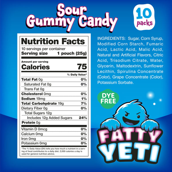 Sour Gummy Candy, Dye Free Candy, Yeti Gummies, Berry Flavors, 10 Packs