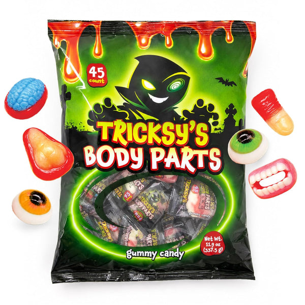 Tricksy's Body Parts Gummy Candy, 45 Count Individually Wrapped Halloween Gummies