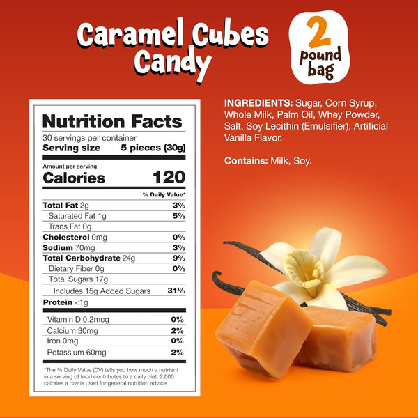 Caramel Cubes Candy | 2 Pound Pack | Classic Creamy Squares