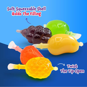 Fruit Squeezable Jellies - 40 Count Jar - Tik Tok Candy - Fun Jelly Treat in Assorted Fruit Flavors - Mango, Strawberry, Apple, Pineapple & Grape - Gelatin Free