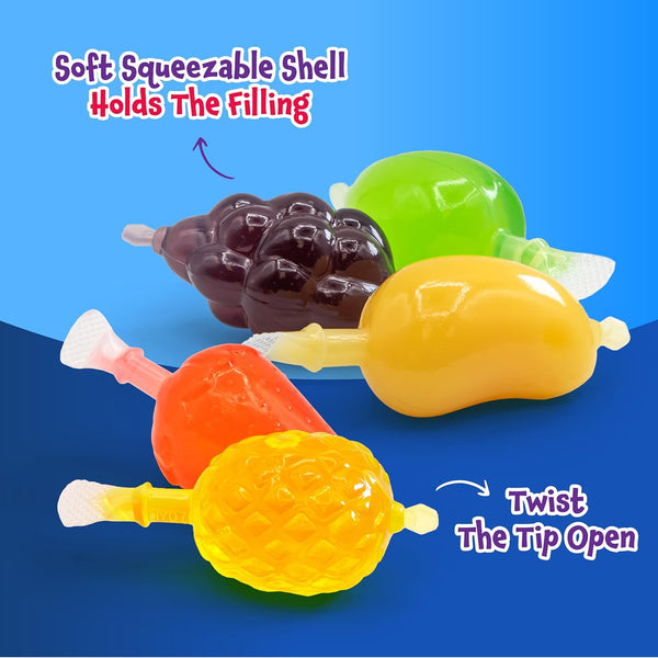 Fruit Squeezable Jellies - 40 Count Jar - Tik Tok Candy - Easter Eggs Fillers - Fun Jelly Treat in Assorted Fruit Flavors - Easter Candy - Mango, Strawberry, Apple, Pineapple & Grape