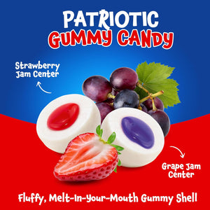 Patriotic Gummy Candy - 19 Ounce Jar (30 Count) - Strawberry & Grape Jam Center