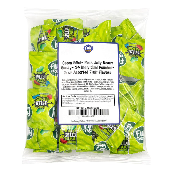 Sour Jelly Beans - 24 Mini Packs - St Patrick's Day Candy - Assorted Fruit Flavors - Individually Wrapped Jelly Beans for Gifting, Goodie Bags & Party Favors