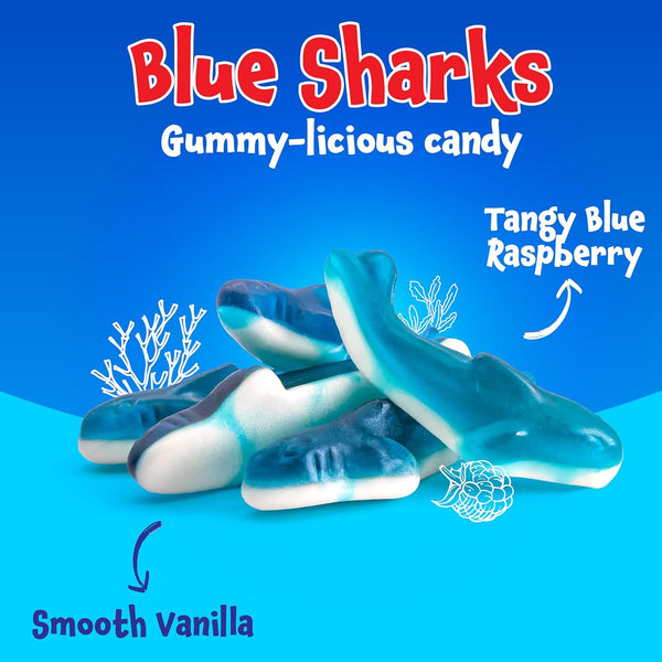 Gummy Sharks - 2 Pound Pack - Blue Shark Gummies - Blue Candy for Goodie Bags, Gifting, Snacking & Dessert Decorating - Chewy Candy with Raspberry Flavor