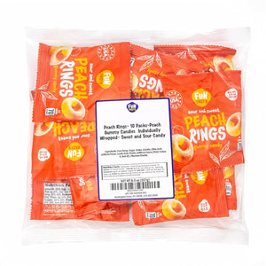 Peach Rings - 10 Packs - Peach Gummy Candies Individually Wrapped - Sweet and Sour Candy for Classroom, Snacking, Gifting, and Goodie Bags - Soft Gummy Rings