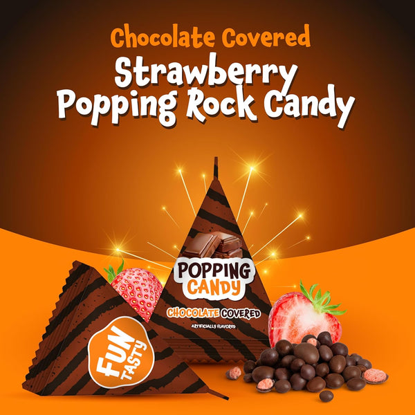Popping Candy Bulk - 40 Mini Pouches - Chocolate Covered Popping Rocks - Strawberry Flavor - Individually Wrapped Halloween Candy for Classroom Rewards & Party Favors by Funtasty