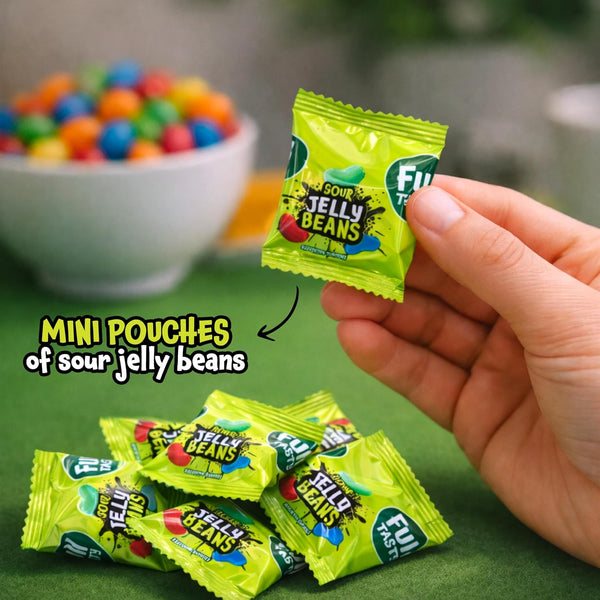 Sour Jelly Beans - 24 Mini Packs - St Patrick's Day Candy - Assorted Fruit Flavors - Individually Wrapped Jelly Beans for Gifting, Goodie Bags & Party Favors