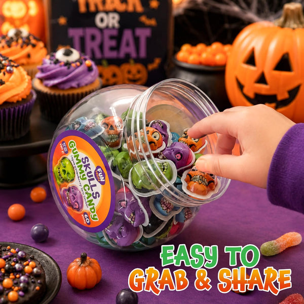 Halloween Candy, Gummy Skulls, Jelly Filled Gummies - 60 Count, 17 Oz Jar