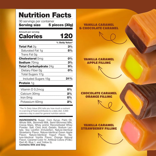 Caramel Cubes Candy Mix | 2 Pound Pack | Vanilla, Chocolate, Apple, Strawberry