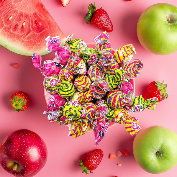 Fruit Lollipops - 6 Pound Bulk Box (About 108 Count) - Assorted Fruit Flavors - Sour Gum-Filled Pops - Individually Wrapped Halloween Candy - Kids' Party Favors