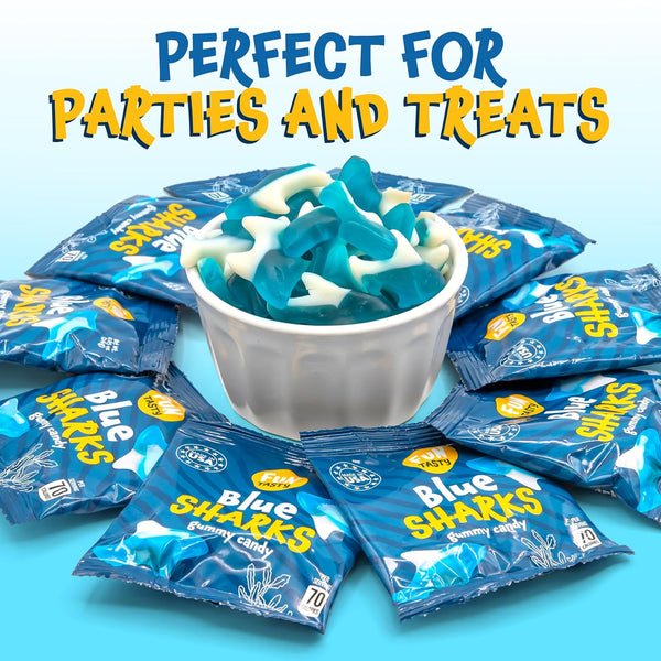 Gummy Sharks - 10 Packs - Blue Shark Gummies Individually Wrapped - Raspberry Marshmallow Flavor - Blue Candy for Goodie Bags, Gifting, Snacking and Party Favors