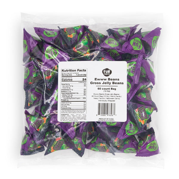 Ewww Beans Gross Jelly Beans - 60 Count Bag (12 Oz) - Weird Candy - Nasty Flavors - Halloween Candy Individually Wrapped - Prank Candies for Challenge Party Games by Funtasty