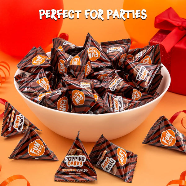 Popping Candy Bulk - 40 Mini Pouches - Chocolate Covered Popping Rocks - Strawberry Flavor - Individually Wrapped Halloween Candy for Classroom Rewards & Party Favors by Funtasty