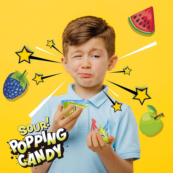 Sour Popping Rocks - 40 Mini Packs - Easter Candy - Sour Popping Candy Individually Wrapped - Easter Eggs Fillers - Assorted Fruit Flavors - Party Favors