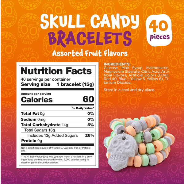 Skull Candy Bracelets | 21 Ounce Bag | Fruit Flavors - Individually Wrapped Halloween Candy