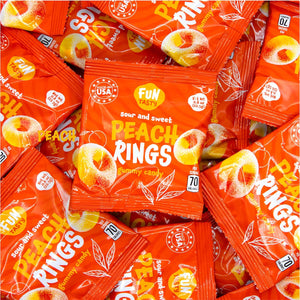 Peach Rings - 10 Packs - Peach Gummy Candies Individually Wrapped - Sweet and Sour Candy for Classroom, Snacking, Gifting, and Goodie Bags - Soft Gummy Rings
