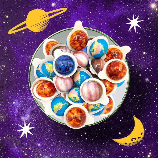 Planet Mix Gummy Balls Candy - 19 Ounce Jar (30 Count) - Strawberry Jam Center - Individually Wrapped Halloween Candy - Planets Gummies by Funtasty
