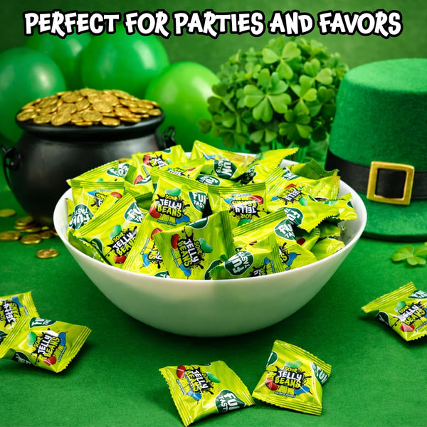 Sour Jelly Beans - 24 Mini Packs - St Patrick's Day Candy - Assorted Fruit Flavors - Individually Wrapped Jelly Beans for Gifting, Goodie Bags & Party Favors