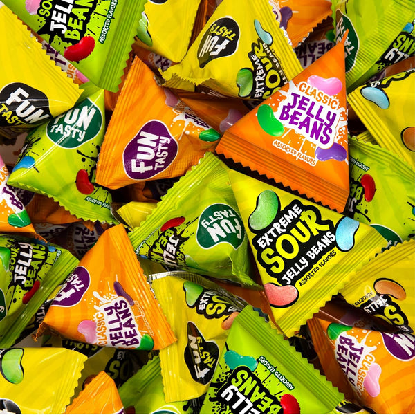 Jelly Beans Variety Pack - 60 Mini Pouches (12 Oz) - Sour, Classic, Extreme Sour Candies - Individually Wrapped Halloween Candy for Classroom Rewards & Party Favors by Funtasty