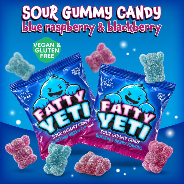 Sour Gummy Candy, Dye Free Candy, Yeti Gummies, Berry Flavors, 10 Packs