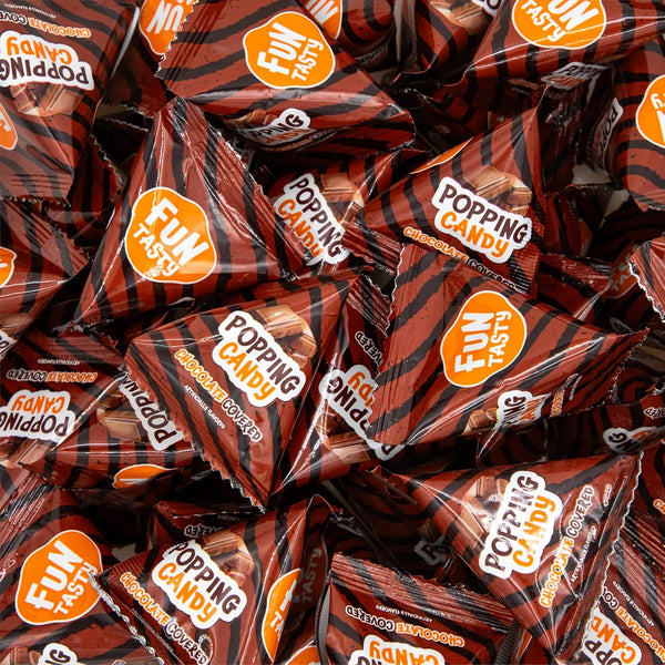 Popping Candy Bulk - 40 Mini Pouches - Chocolate Covered Popping Rocks - Strawberry Flavor - Individually Wrapped Halloween Candy for Classroom Rewards & Party Favors by Funtasty