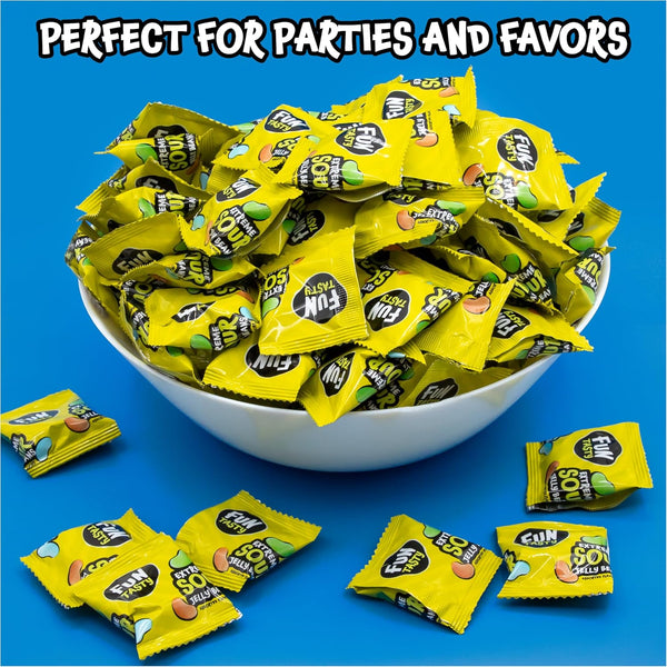 Sour Jelly Beans – 120 Mini Pouches (28 oz) | Cherry, Apple, Lemon & Blue Raspberry | Individually Wrapped Sour Candy for Halloween, Classroom Rewards & Party Favors – by Funtasty